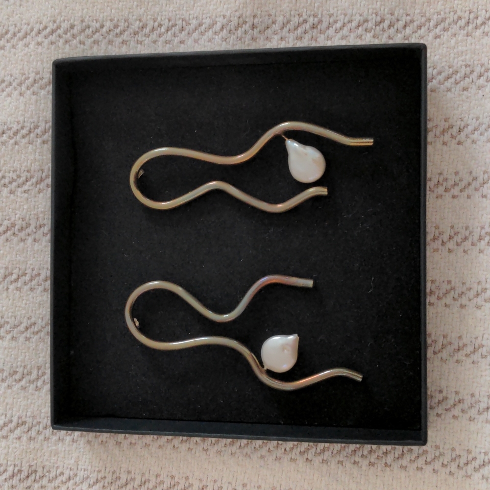 Ruby Jack oversized asymmetrical brass and pearl earrings